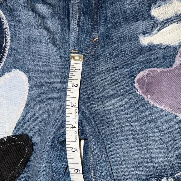 Free People We The Free Piece Of My Heart Jeans Heart Patch Wide Leg HighRise - Picture 9 of 14